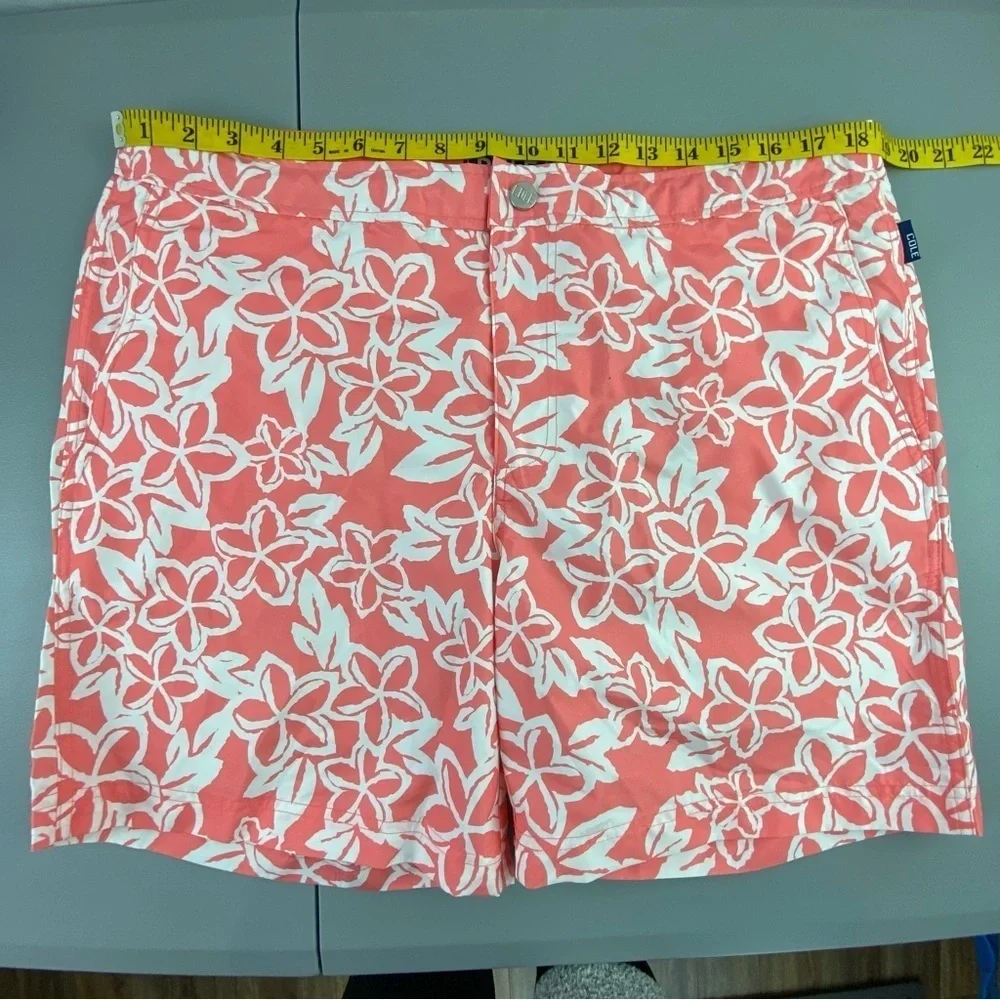 Cole coral white tropical flower print swim trunks men's size 36